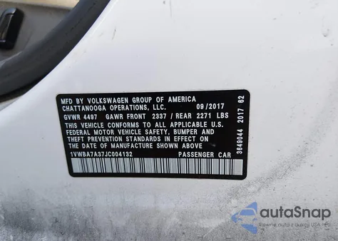 2018 Volkswagen Passat 2.0T Se from USA, damaged, VIN 1VWBA7A37JC004132